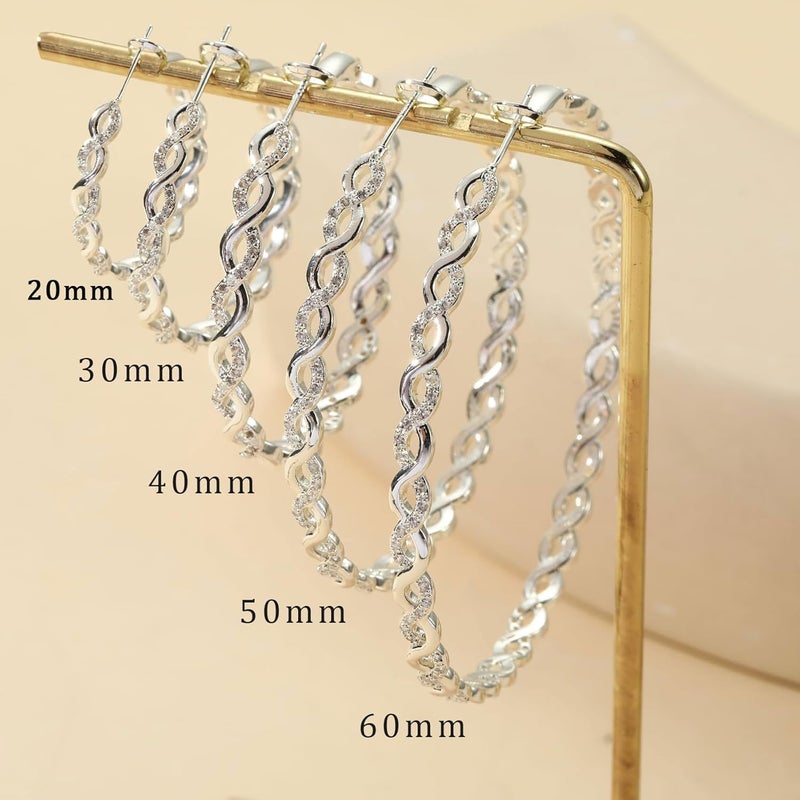 Senteria 925 Sterling Silver Earrings Hoops for Women Lightweight Twisted Hoop Earrings With Cubic Zirconia Hypoallergenic Hoops Earrings (20/30/40/50/60MM) - Image 5